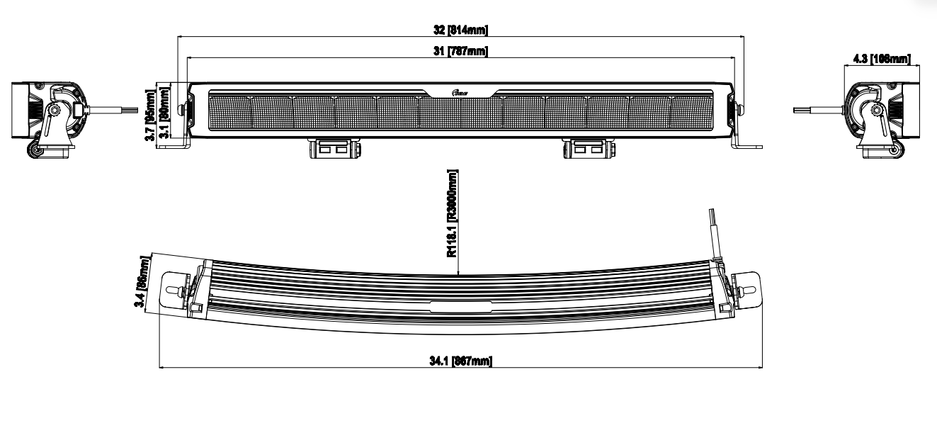 Radiance 30-inch Curved Thick LED Light Bar Size